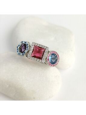 Modernist Cocktail Ring Amethyst Pink And Blue Topaz in Sterling Silver